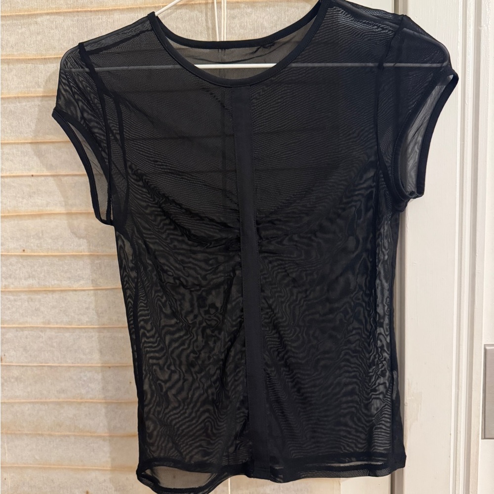 Sheer Black Short-Sleeve Mesh Top